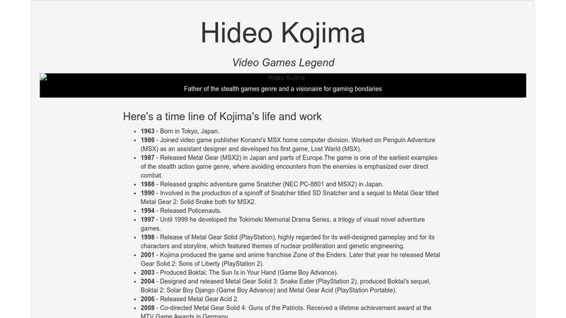 Hideo Kojima - AIAS Hall of Fame