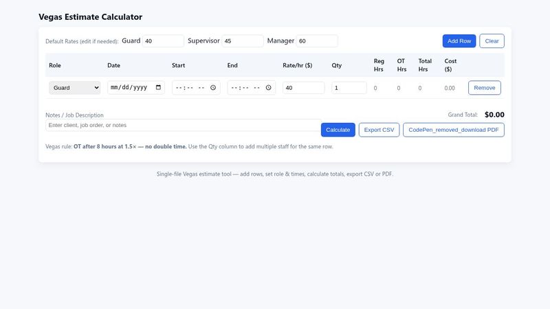 Vegas Estimate Calculator