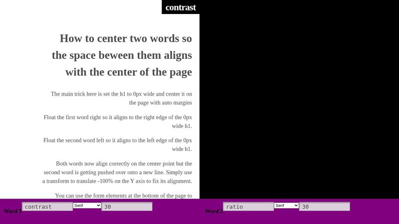 Contrast ratio: centering on space between two words