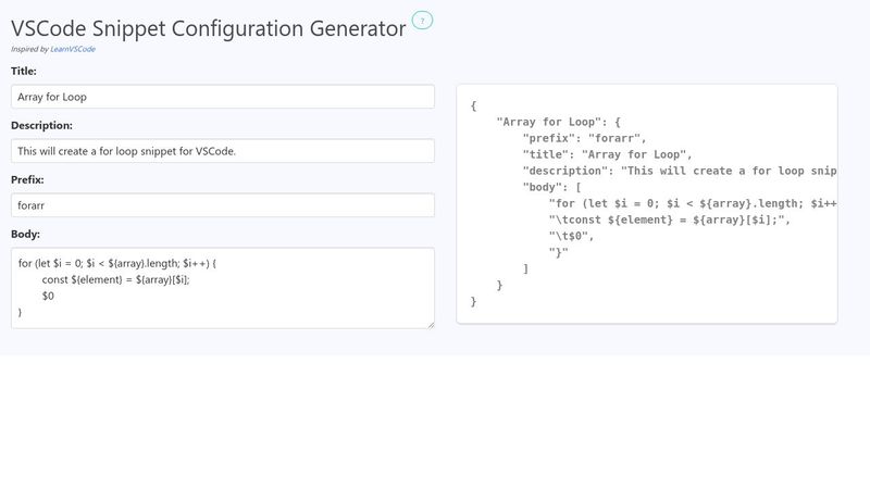 VSCode Snippet Generator