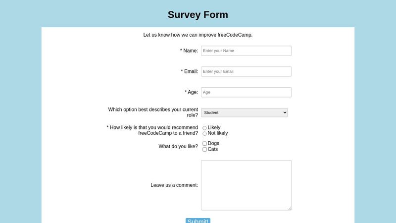 FCC Project: Survey Form[CSSGrid][Responsive]
