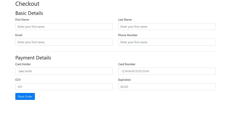 HTML, CSS, Bootstrap Checkout page Form UI.