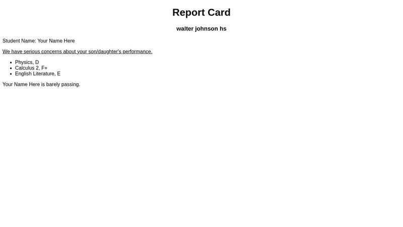 HTML Report Card