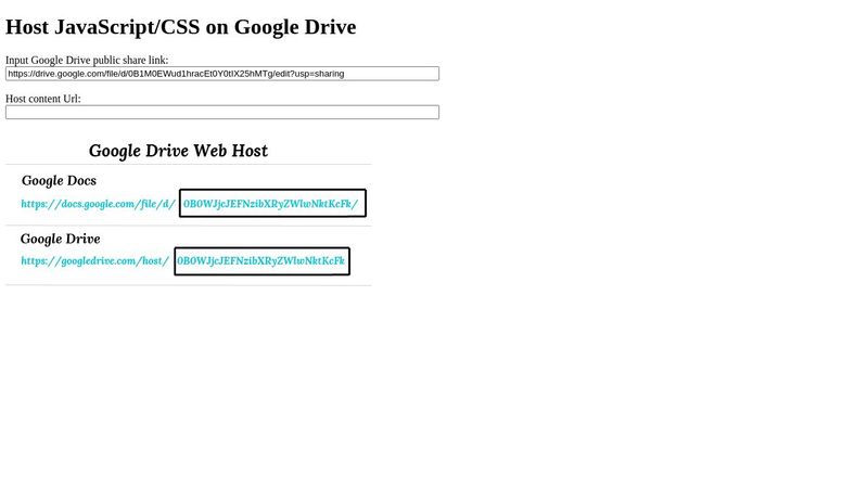 Host JavaScript/CSS on Google Drive
