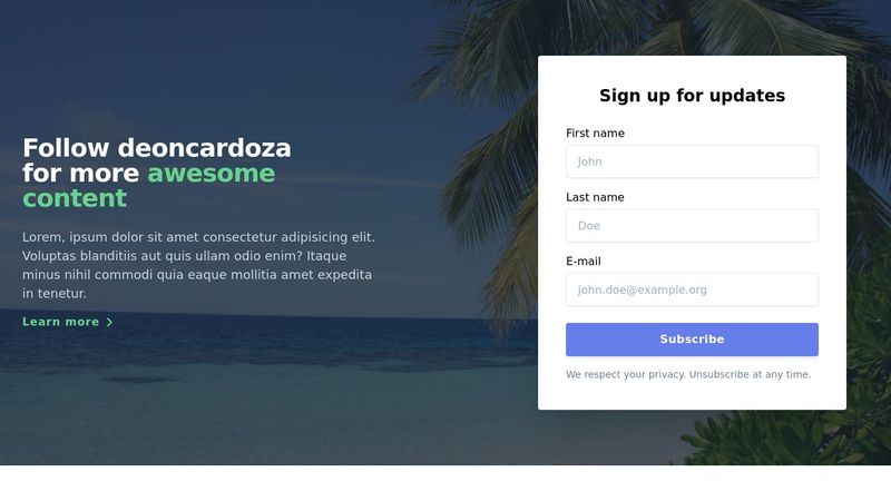 Hero Section With Sign Up Form - Tailwind CSS