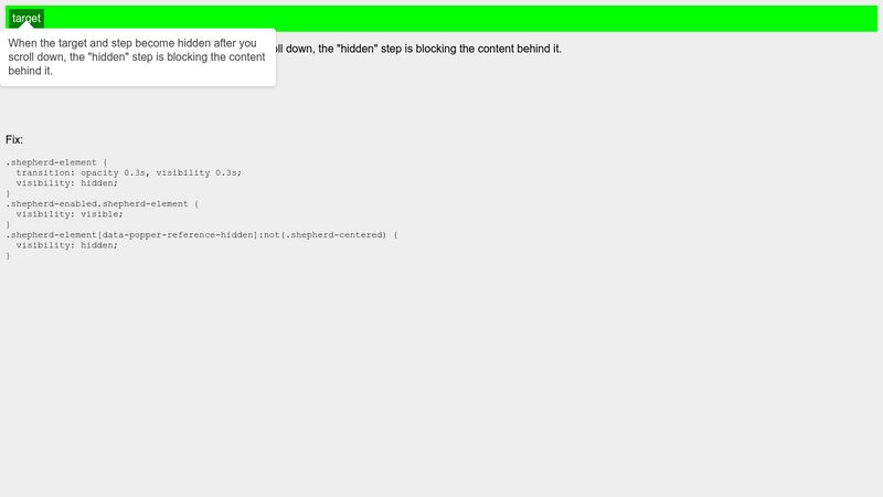 Shepherd.js Hidden Steps Is Blocking Content Fix