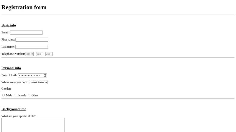 Html Registration form Exercise
