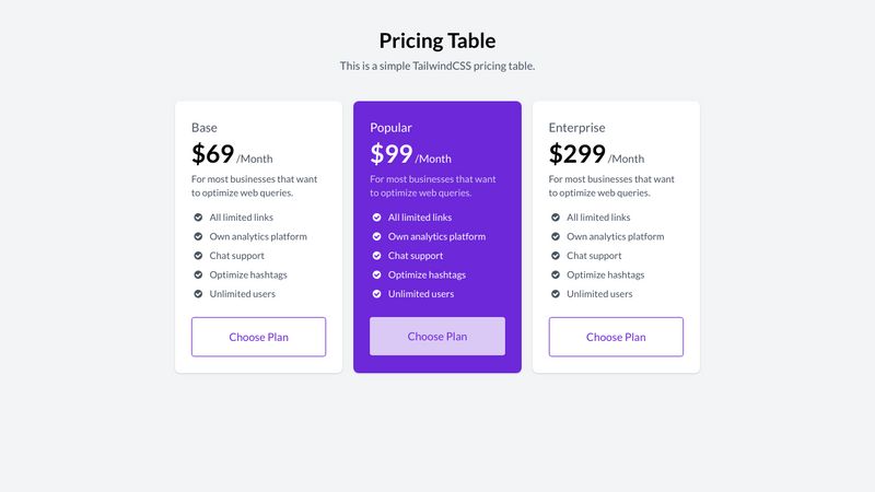 Tailwind Css Pricing Table