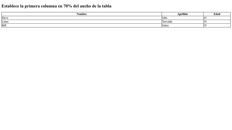 HTML Table Sizes Width Column