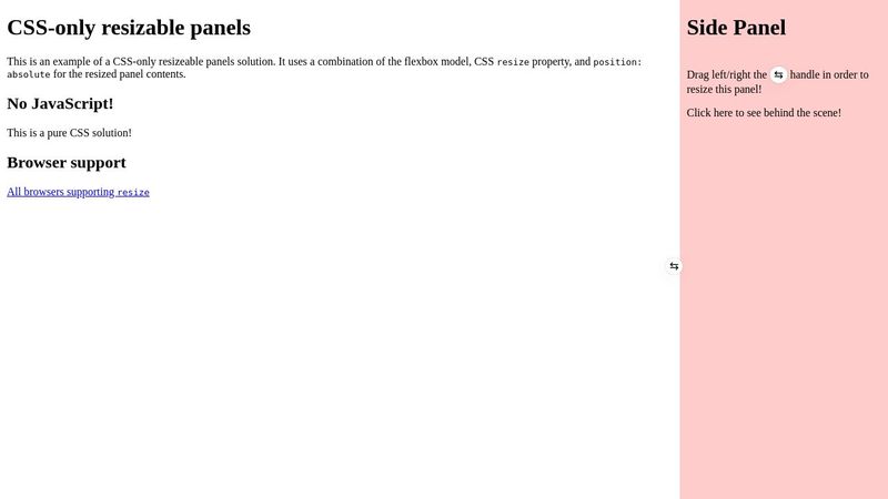 CSS-only resizable panels