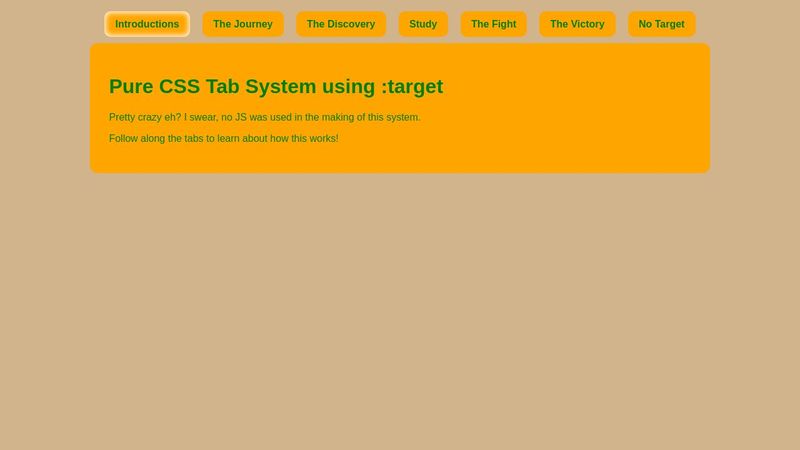 (Pure CSS) Tab System Using :target & Flex