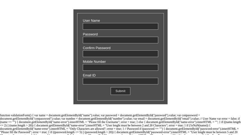 Javascript Registration validation Form