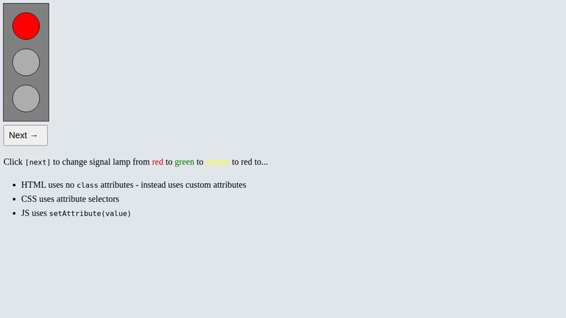 Traffic-signal using custom CSS attributes and next()