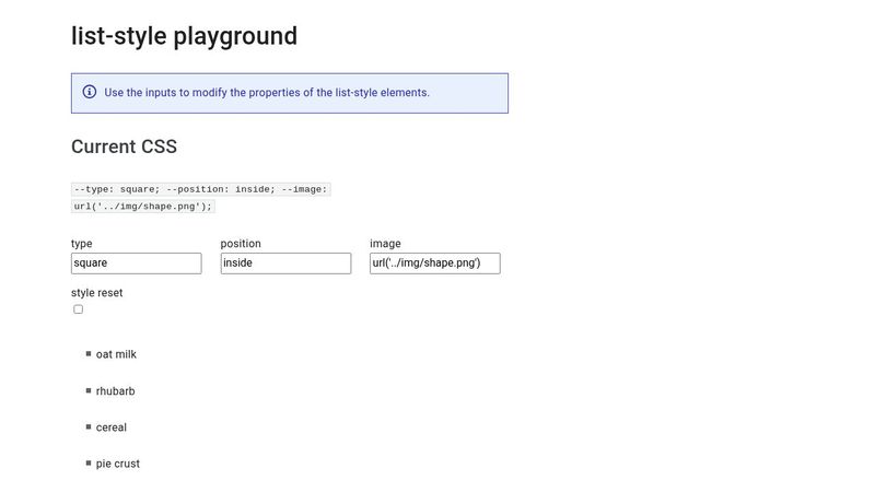 Learn CSS: Lists - list-style playground
