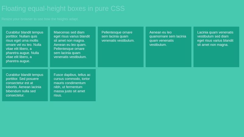 Floating equal-height boxes in pure CSS
