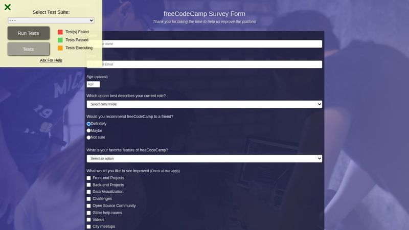 CodePen Home FCC: Survey Form
