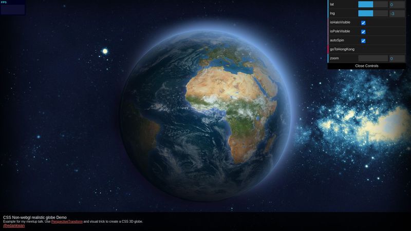 CSS Non-webgl realistic globe Demo