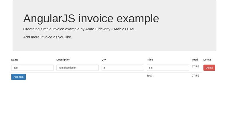 AngularJS create simple Invoice