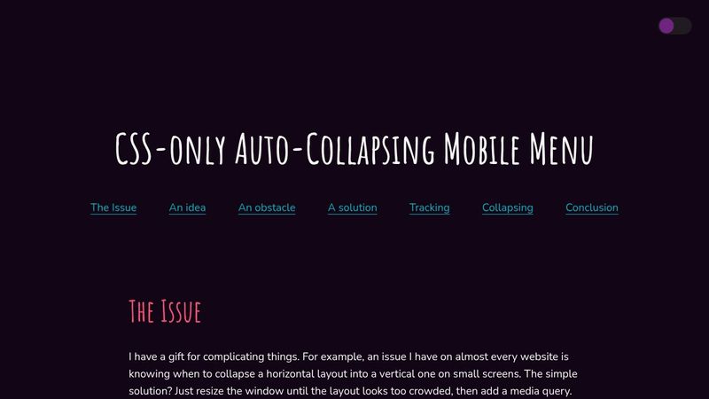 Content-aware collapsing menu using CSS scroll animations