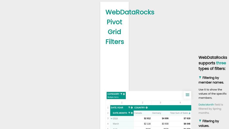 WebDataRocks Pivot Grid Filters