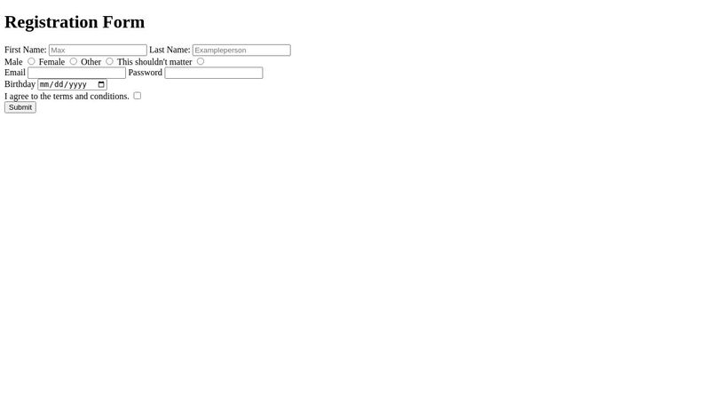 Perfect pure HTML registration form