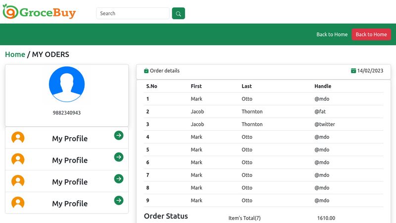 Grocery My Orders Page
