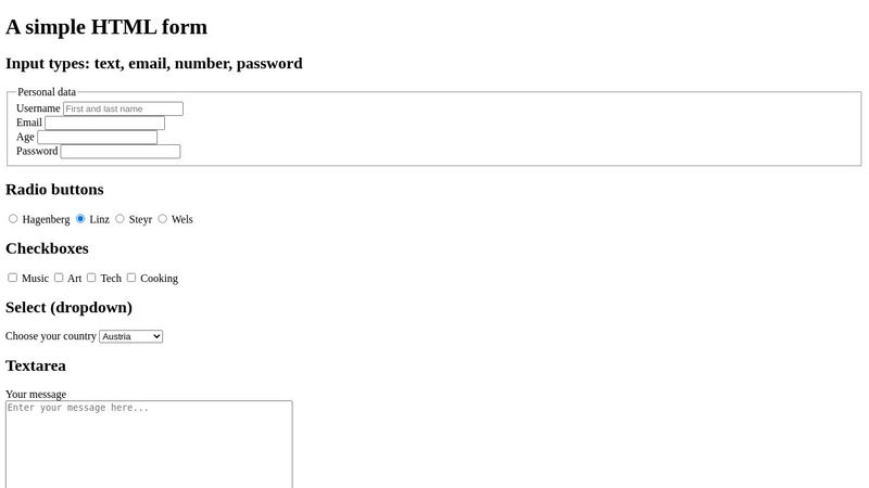 An HTML form example