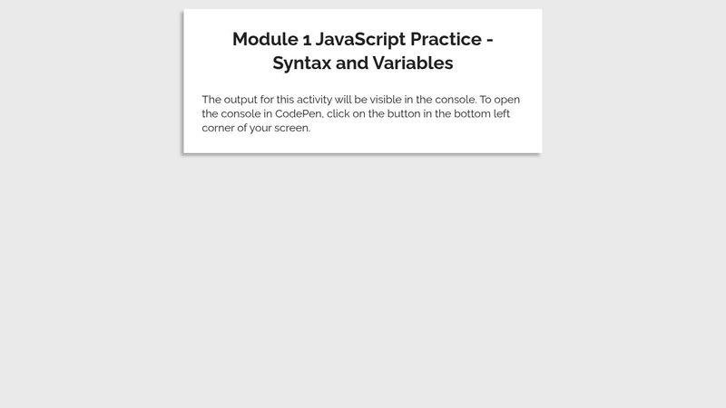 Module 1 || Syntax and Variables