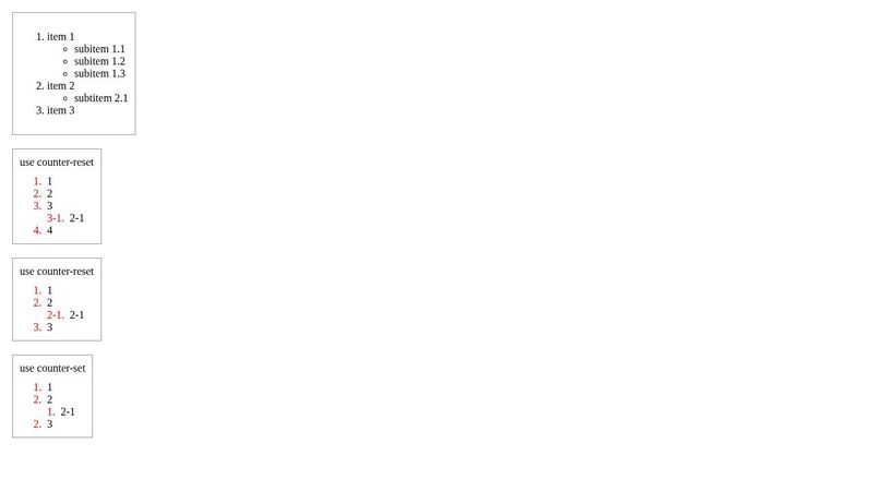 different between counter-reset and counter-set