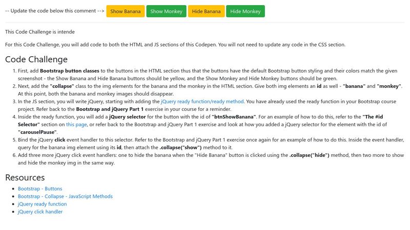 CodePen Home Code Challenge: Bootstrap and jQuery