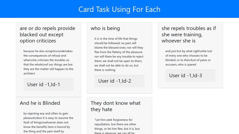 Card Task Using For Each
