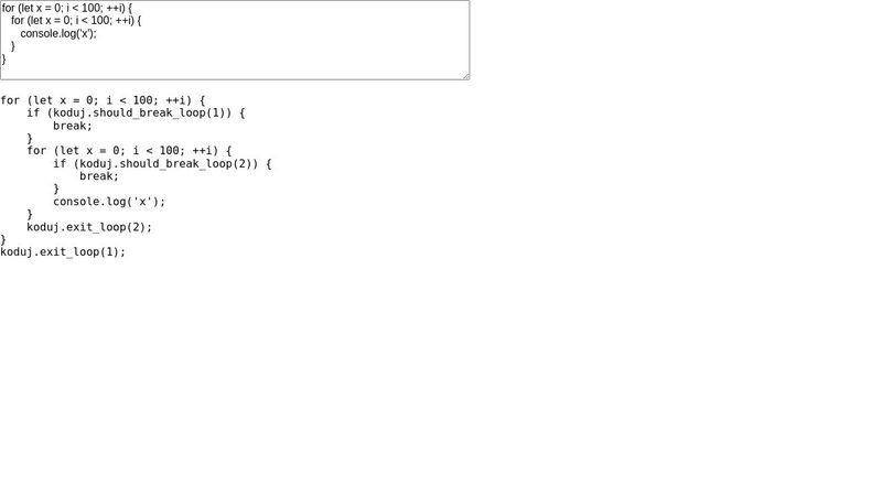 Transform JavaScript code and guard infinite loops