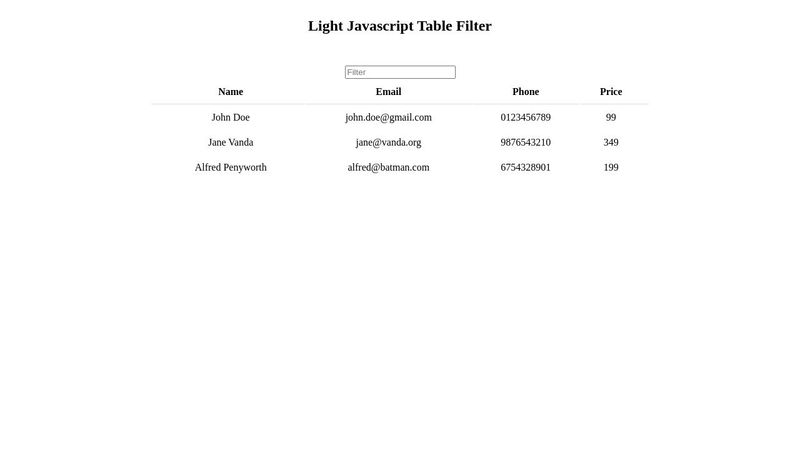 Light Java Table Filter