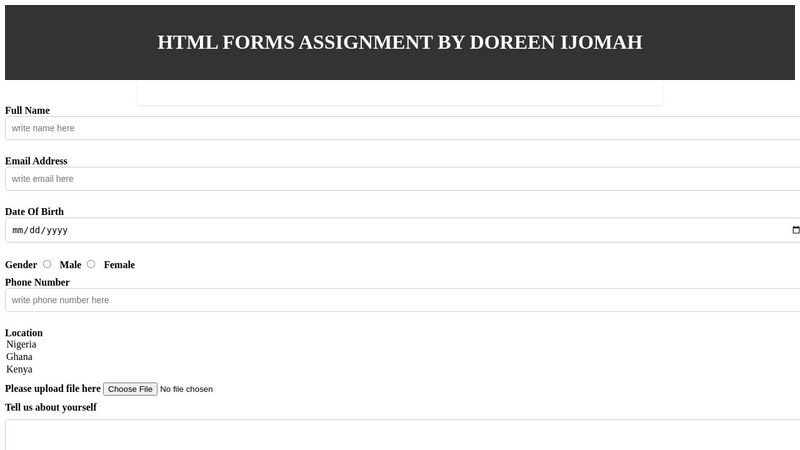 HTML form assignment.