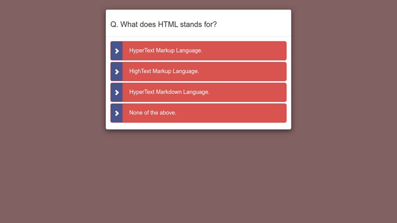 Bootstrap Card Multiple Choice Questions Quiz Template