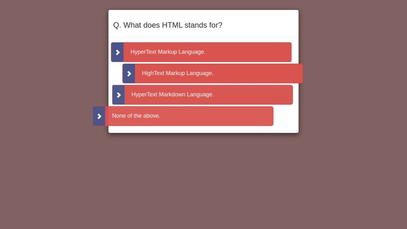 Bootstrap card multiple choice questions quiz template