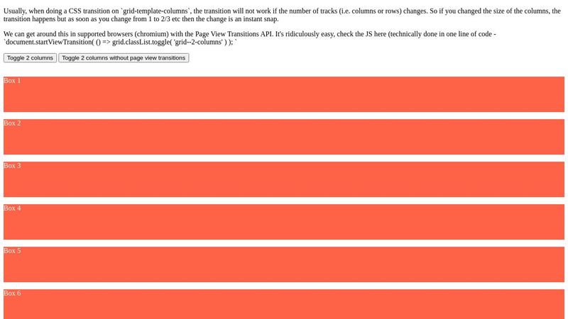 Transition grid-template-columns with Page View Transitions API