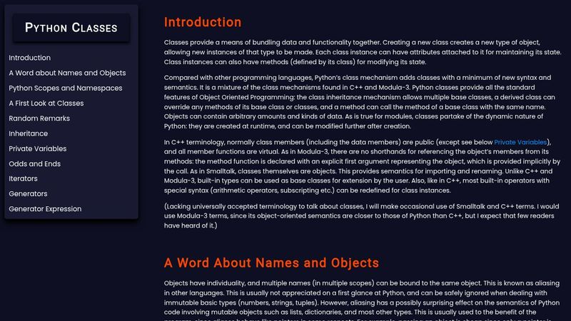 Python Class Documentation Page