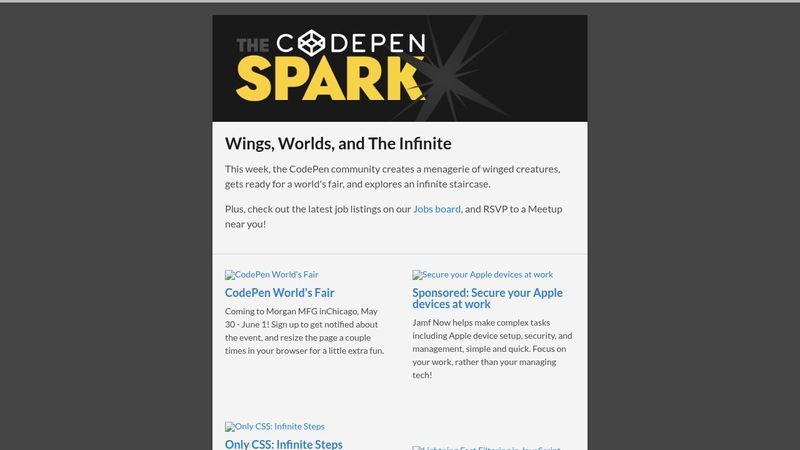 The CodePen Spark #62: Wings, Worlds, and The Infinite