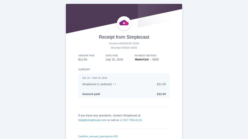 Your receipt from Simplecast #6500-0050