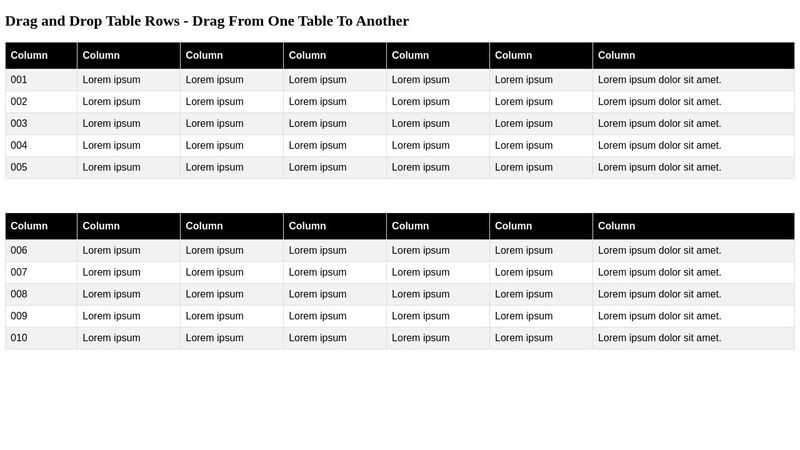 Drag and Drop Table Rows