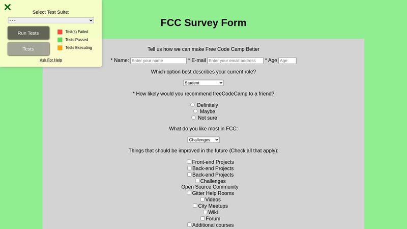 Free Code Camp Survey Form