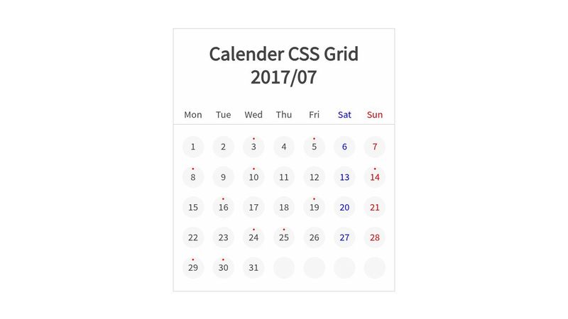 Calender CSS Grid