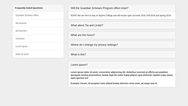 Bootstrap FAQ example with tabs and accordions