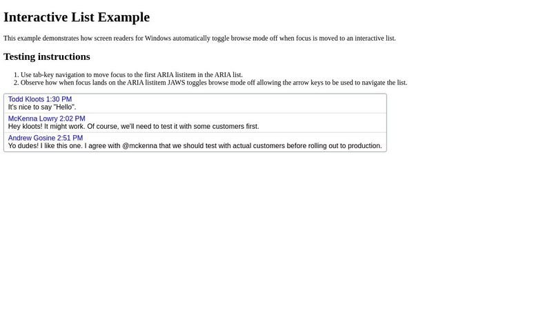 Interactive List Example