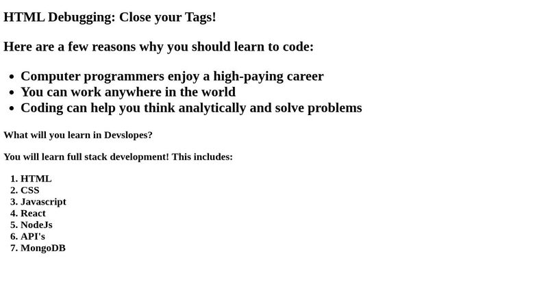 Debugging HTML Exercise 1
