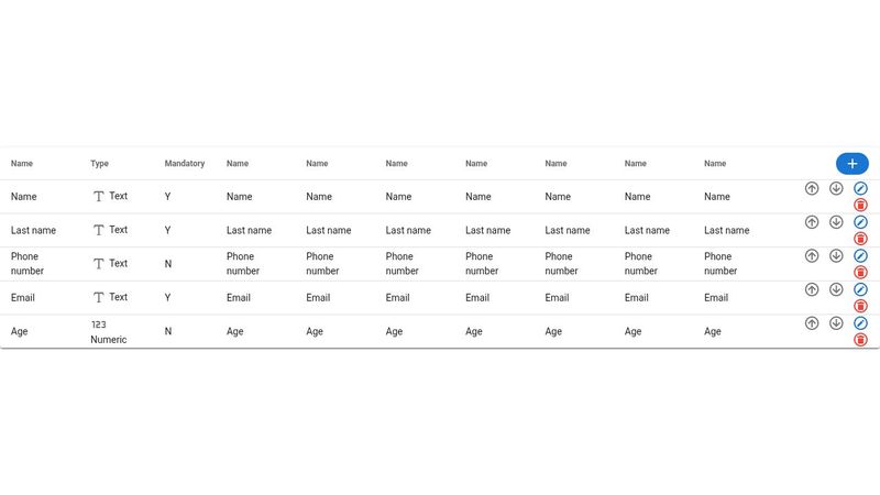 Table with add button in header