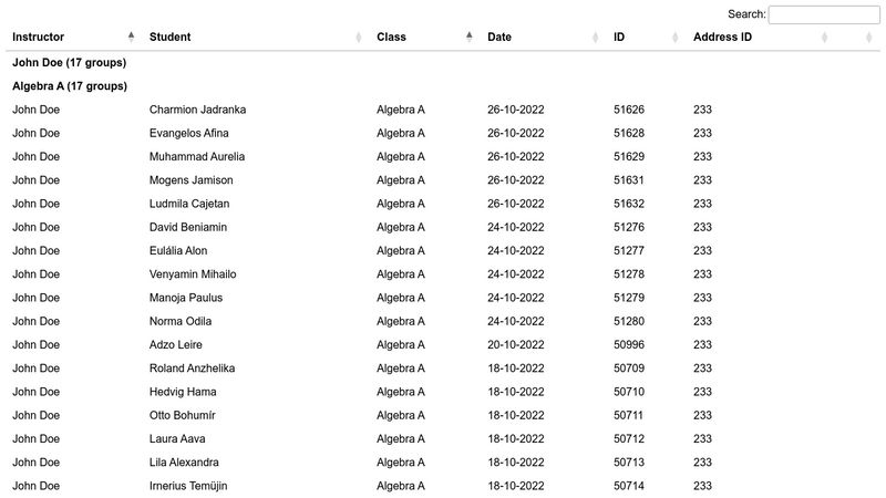 Datatable Example