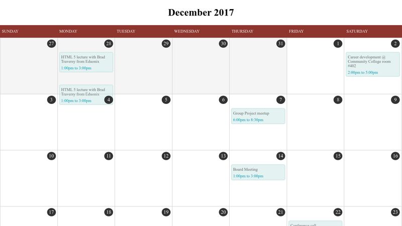 Responsive CSS Grid Calendar Pattern