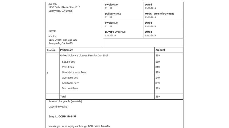 Invoice template in html